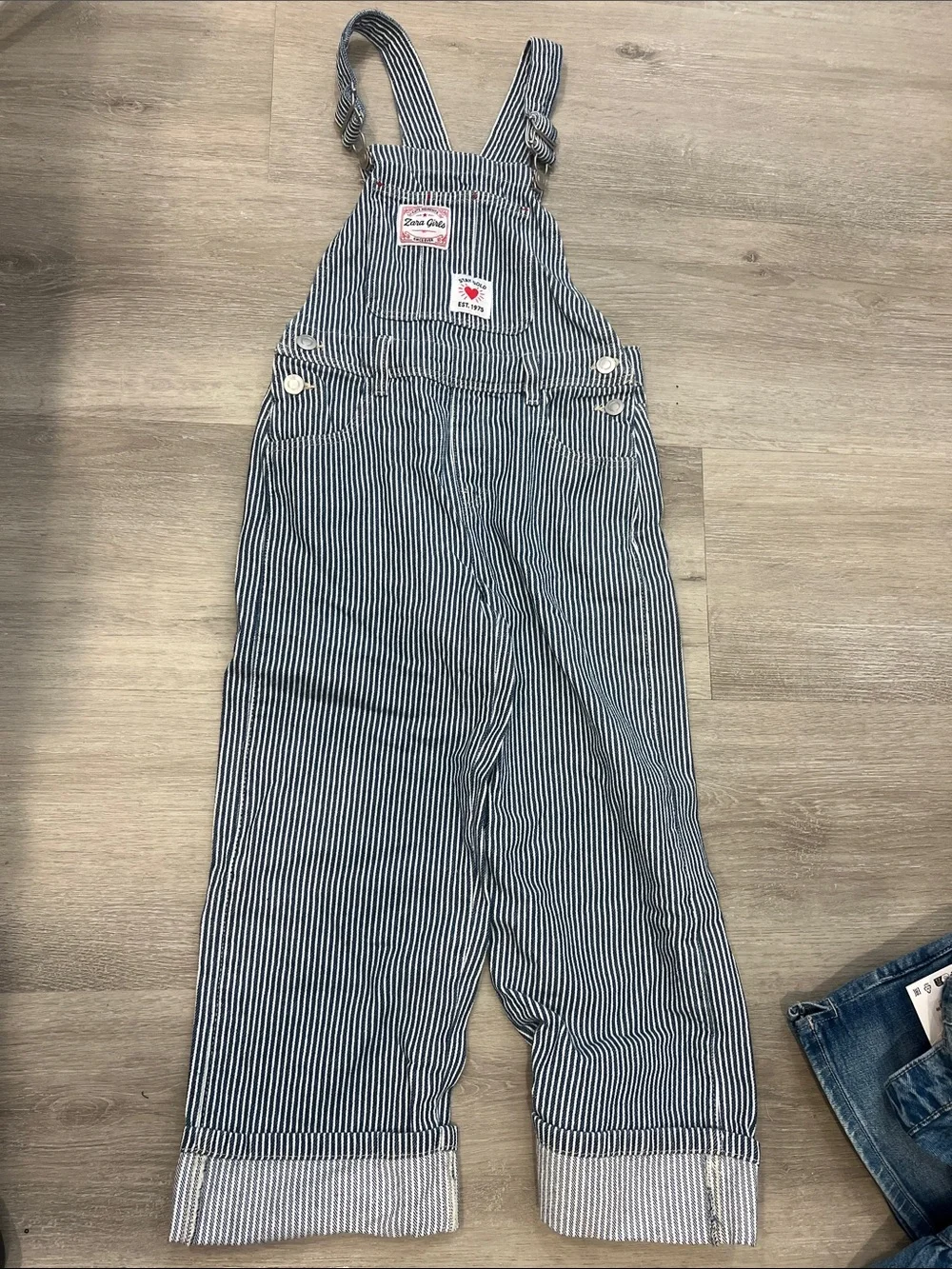 Striped Blue/White Cotton Overalls - Zara